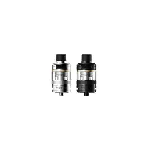 Two Voopoo TPP-X Replacement Tanks, one silver and one black, with clear glass sections.