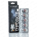 Voopoo Uforce U2 replacement coils, 5-pack, silver with red accents, in blister packaging next to black box.