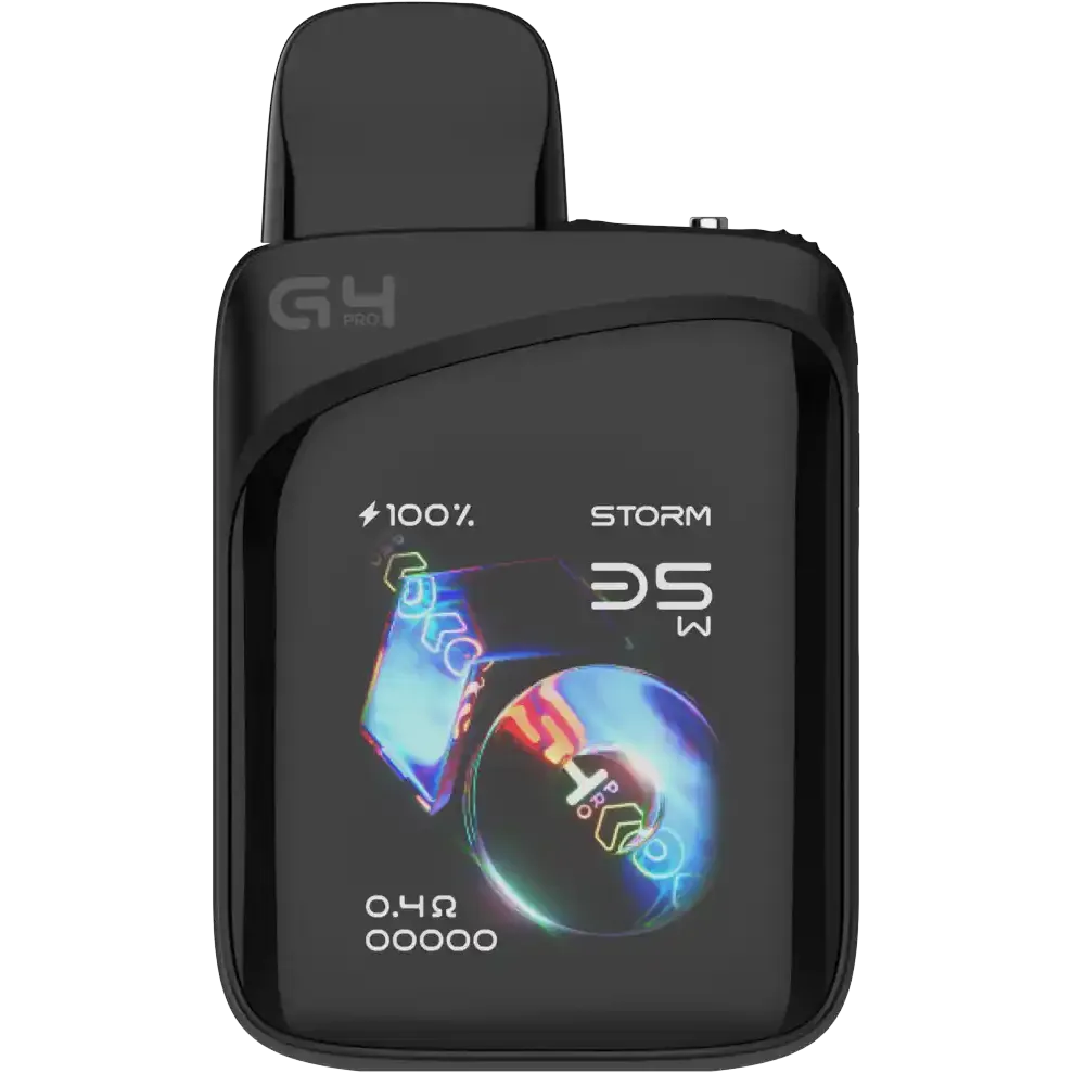 Black Uwell Caliburn G4 Pro Koko Pod Kit with a vibrant digital display showing "STORM" and "0.4Ω".