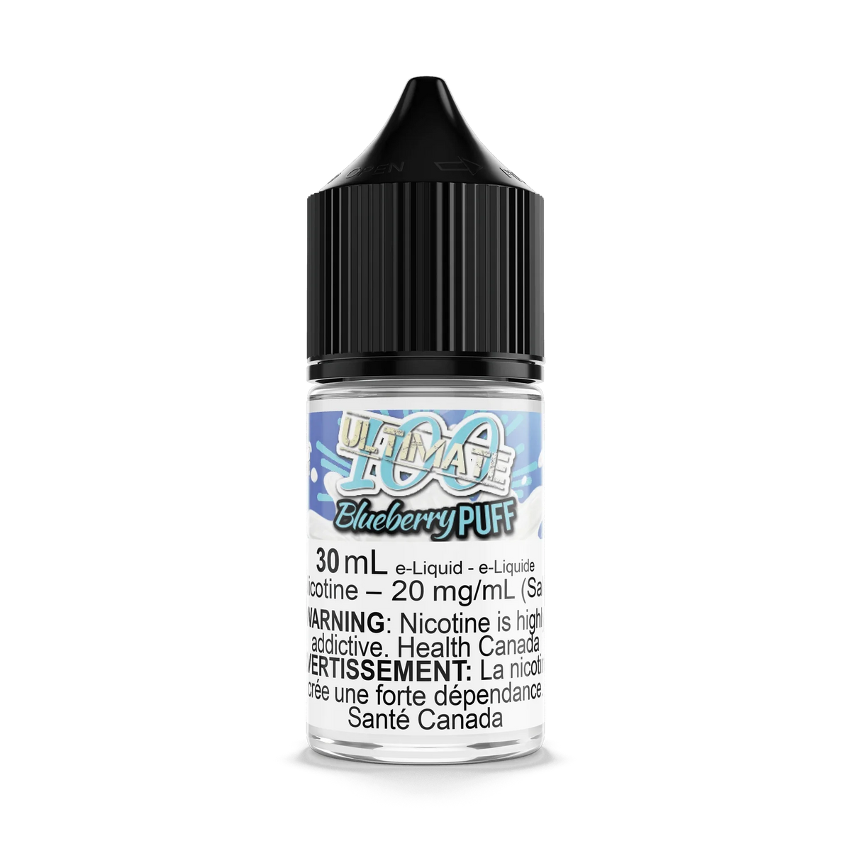 Blueberry Puff by Ultimate 100 Salt 30mL e-liquid bottle