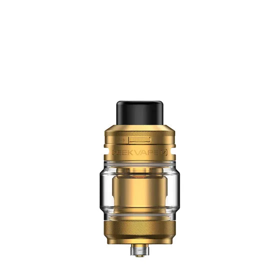 Geekvape Z Sub-Ohm SE Tank in gold with a clear glass section and black drip tip.