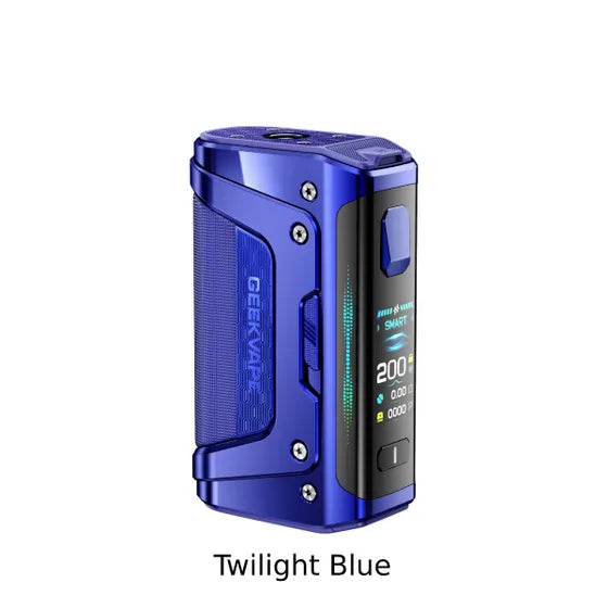 Geekvape Aegis Legend 5 200W Mod in Twilight Blue, featuring a durable design and digital display.