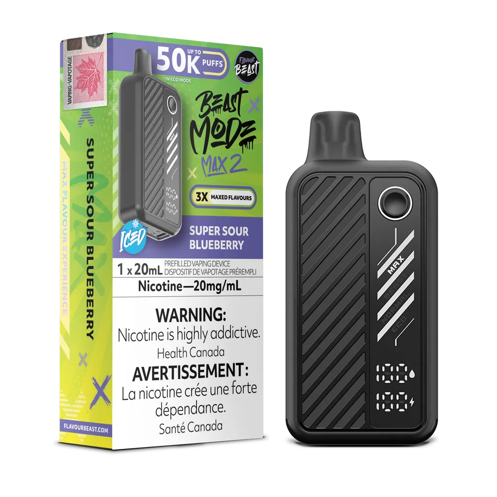 Super Sour Blueberry Iced Flavour Beast Mode Max 2 - Disposable 50K