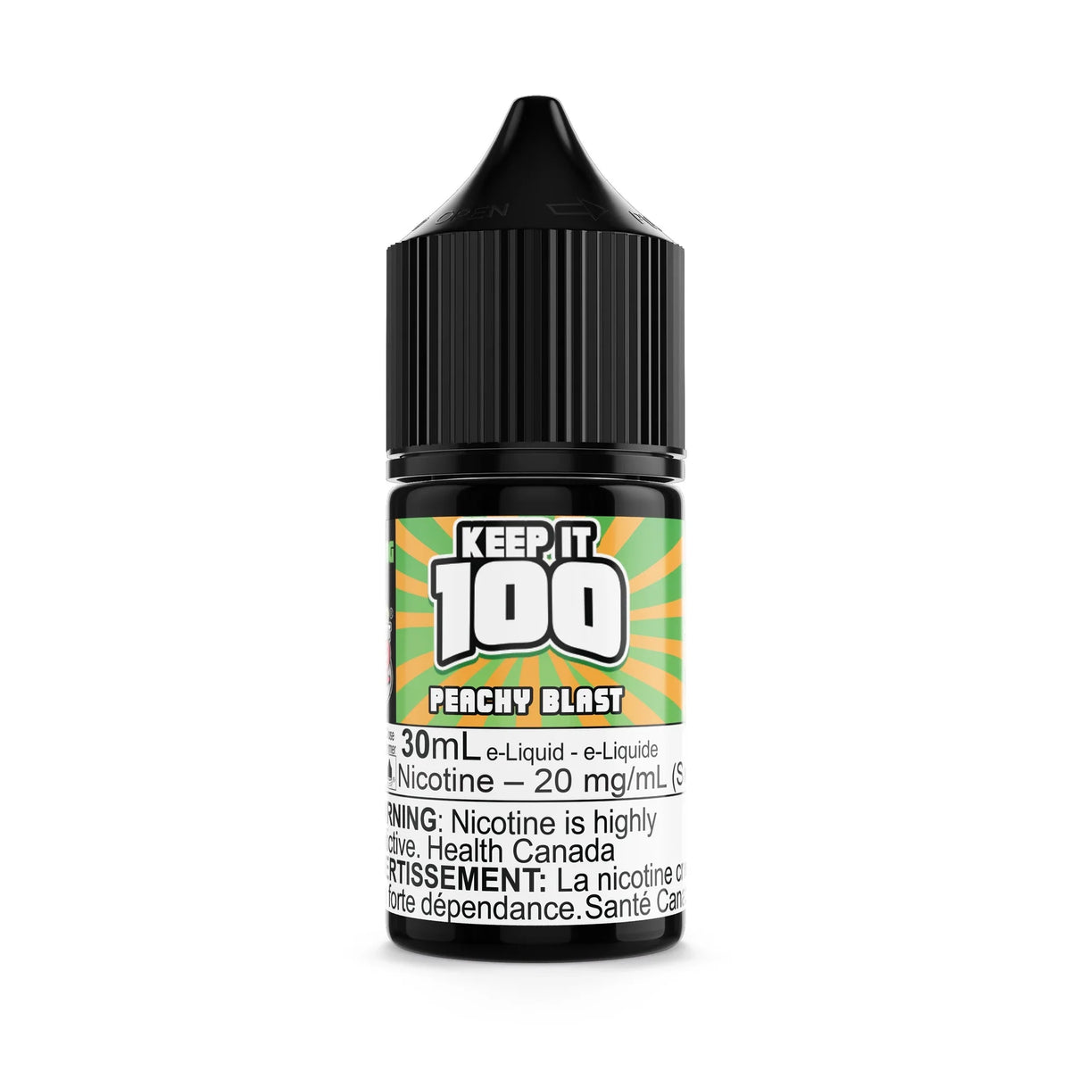 Peachy Blast by Keep It 100 Salt 30mL e-liquid bottle