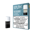 STLTH Misty Clear Tobacco pod pack with three 2mL pods, one in box, one freestanding.
